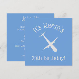 Aeroplane on Blue Elegant Personalised Birthday Invitation