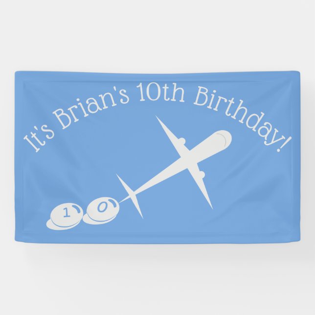 Aeroplane on Blue Personalised Banner (Horizontal)