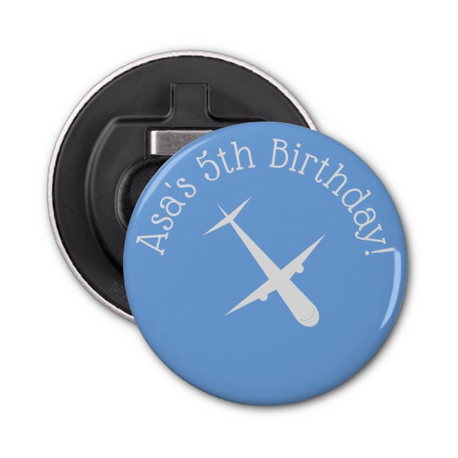 Aeroplane on Blue Personalised Bottle Opener (Front)