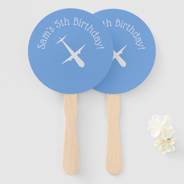 Aeroplane on Blue Personalised Hand Fan (Front and Back)