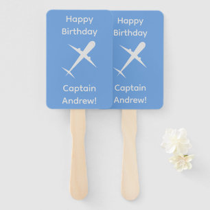 Aeroplane on Blue Personalised Kid Captain Birthda Hand Fan