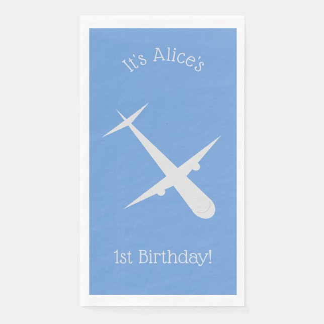 Aeroplane on Blue Personalised  Napkin (Front)