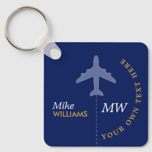 Aeroplane on Bluish Keychain with Name