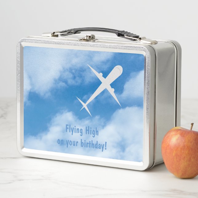 Aeroplane on Light Sky Blue, Customisable Metal Lunch Box (In Situ)