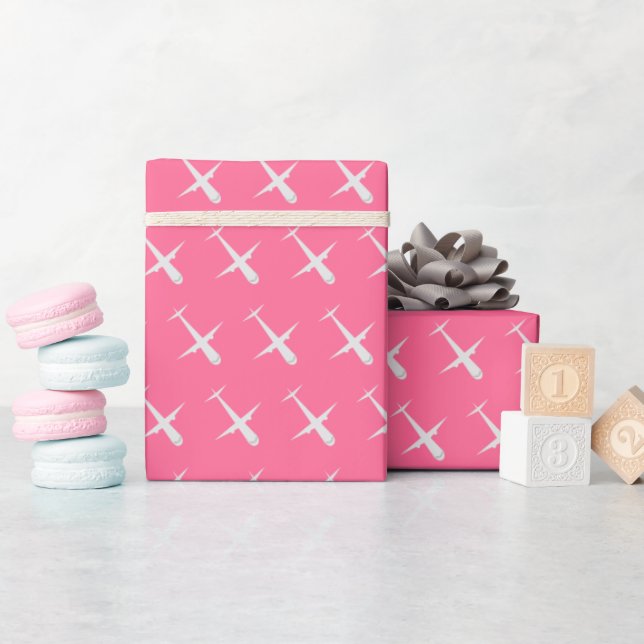Aeroplane on Rosy Pink Wrapping Paper (Baby Shower)