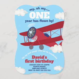 Aeroplane ONE Year Flown Boy 1st Birthday Invitation