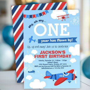 Aeroplane ONE Year Has Flown By 1st Birthday Invitation