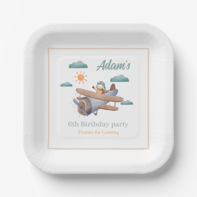 Aeroplane Paper Plate 6th Birthday party  (Front)