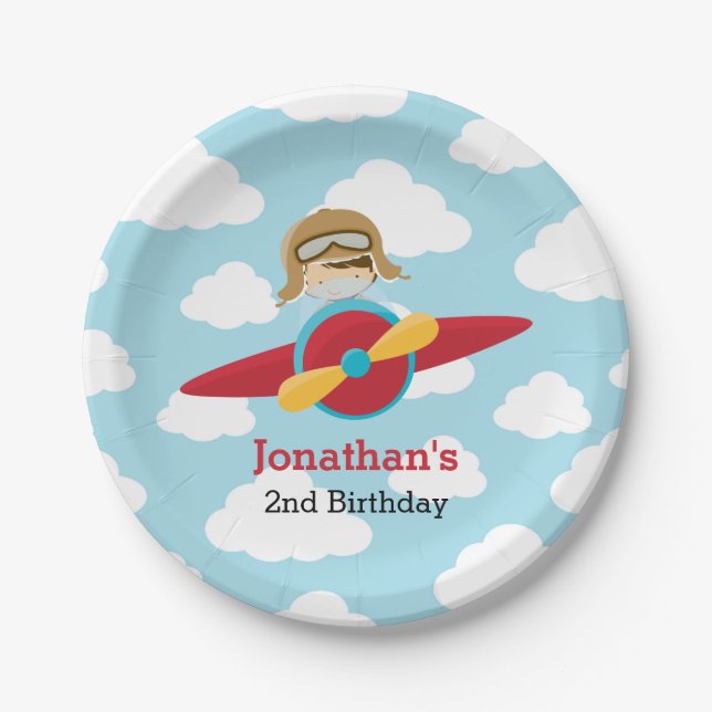 Aeroplane Paper Plates - Pilot Boy Birthday Baby (Front)