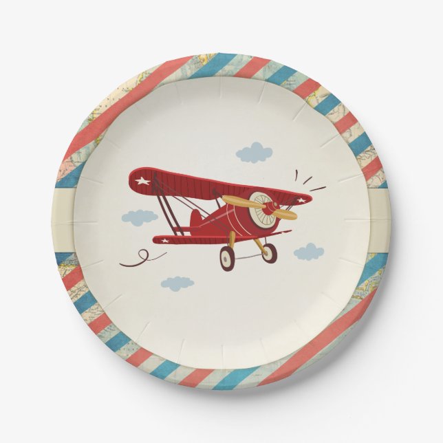 Aeroplane Paper Plates Travel Adventure Shower Map (Front)