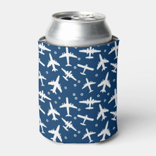 Aeroplane Patterned Blue and White Can Cooler