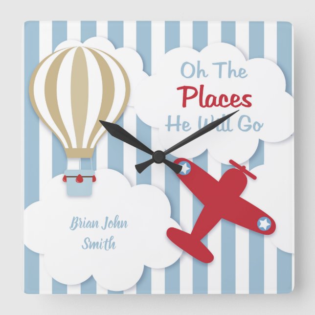 Aeroplane Personalised Baby & Kids Wall Clock (Front)