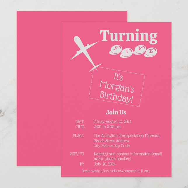 Aeroplane Personalised Birthday Invitation Card (Front/Back)