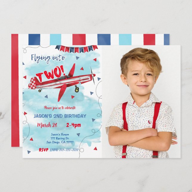 Aeroplane Photo Birthday Invitation (Front/Back)