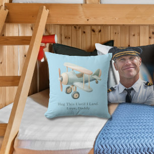 Aeroplane Photo "Hug This Until I Land" Baby Boy Cushion