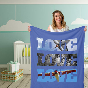 Aeroplane Photos in LOVE frame, Aviation Simple Fleece Blanket