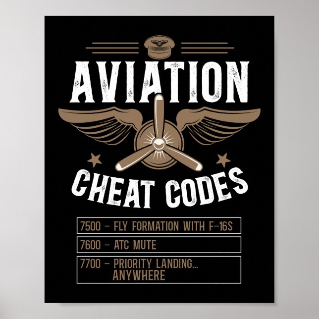 Aeroplane Pilot Aircraft Aviation Cheat Codes 7500 Poster (Front)
