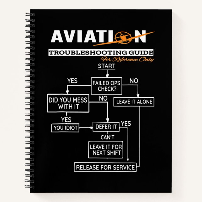 Aeroplane Pilot Aviation Trouble Shooting Guide Notebook (Front)