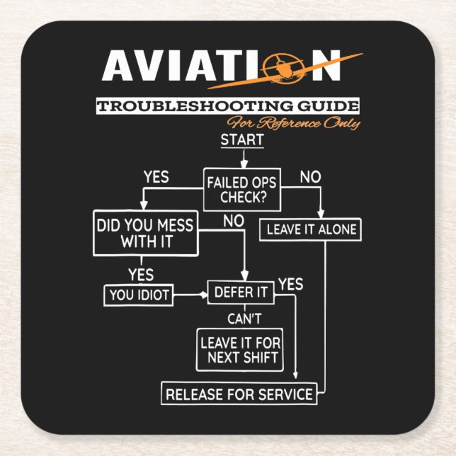 Aeroplane Pilot Aviation Trouble Shooting Guide Square Paper Coaster (Front)