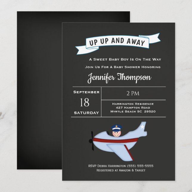 Aeroplane Pilot  Baby Boy Shower Invitation (Front/Back)