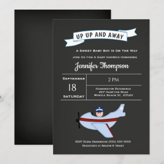 Aeroplane Pilot  Baby Boy Shower Invitation