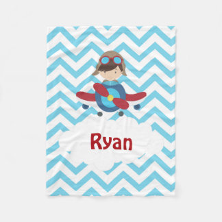 Aeroplane Pilot Blue Chevron Brown Hair Fleece Blanket