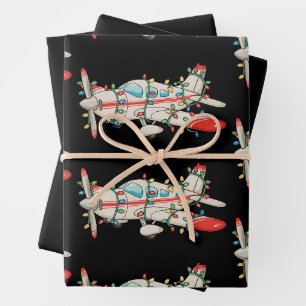 Aeroplane Pilot Christmas Xmas Lights Holiday Wrapping Paper Sheet