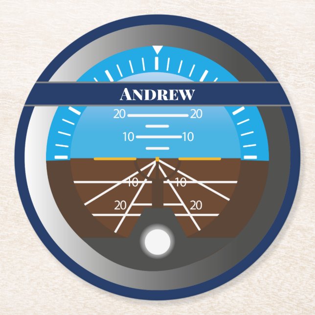 Aeroplane Pilot Cockpit Attitude Indicator Round Paper Coaster (Front)