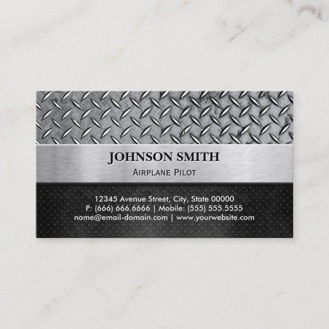 Aeroplane Pilot - Diamond Metal Plate Business Card (Front)