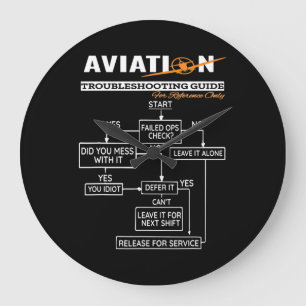 Aeroplane Pilot  Funny Pilot Troubleshooting Guide Large Clock