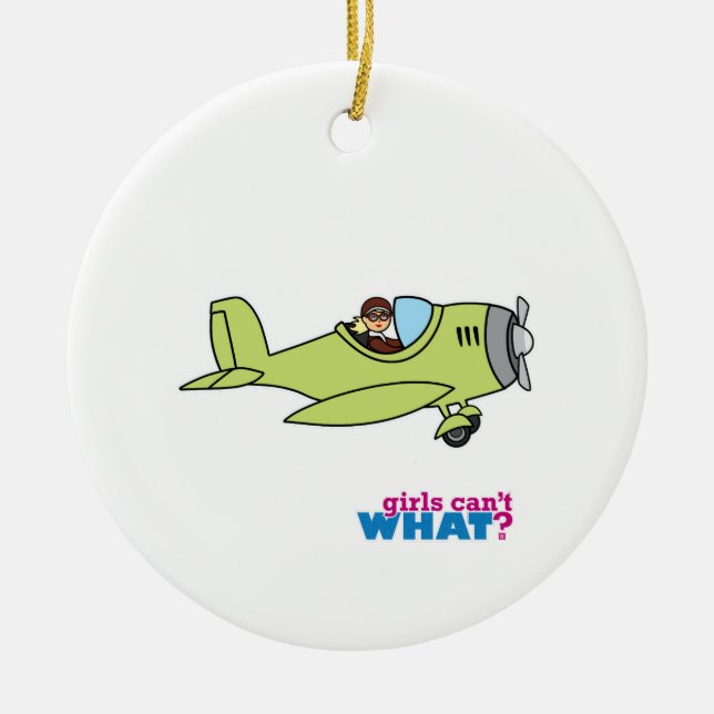 Aeroplane Pilot - Light/Blonde Ceramic Tree Decoration (Front)
