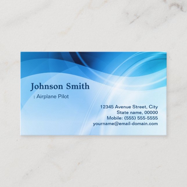 Aeroplane Pilot - Modern Blue Creative Business Card (Front)
