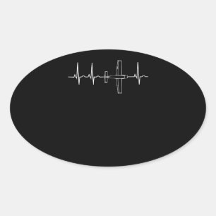 Aeroplane Pilot Pilot Heartbeat Flying Gift Oval Sticker