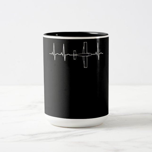 Aeroplane Pilot  Pilot Heartbeat  Flying Gift Two-Tone Coffee Mug (Center)
