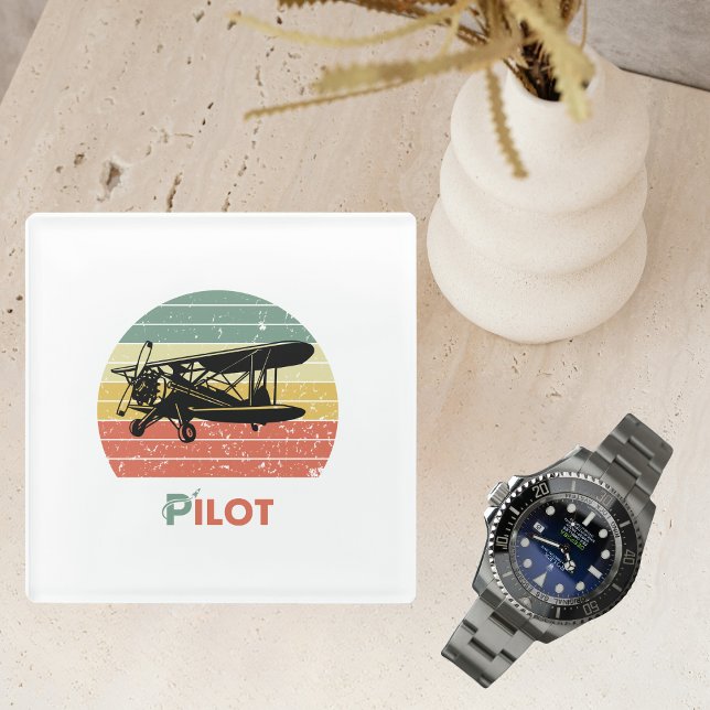 Aeroplane Pilot Retro Sunset Fun Aviation Biplane Glass Coaster (Creator Uploaded)