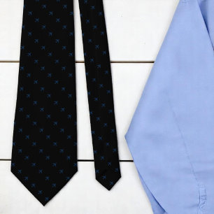 Aeroplane Pilot Tie Repeating Planes on Black