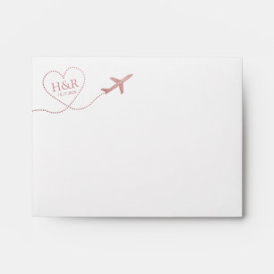 Aeroplane Pink Heart Romantic Monogram Travel Envelope