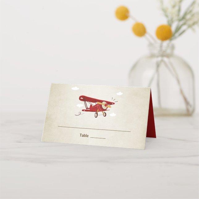 Aeroplane Place Card Vintage Retro Plane Shower (Front)