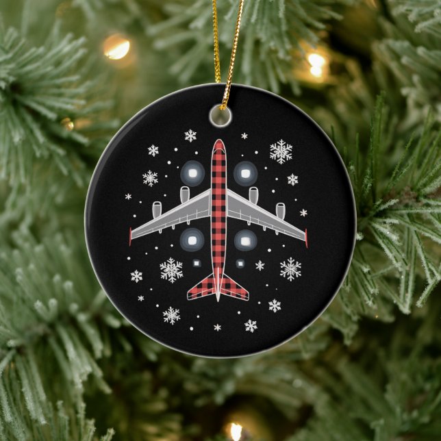 Aeroplane Plaid Christmas Pilot Ceramic Tree Decoration (Tree)