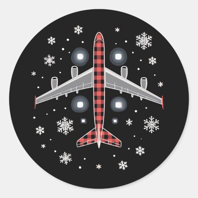 Aeroplane Plaid Christmas Pilot Classic Round Sticker (Front)