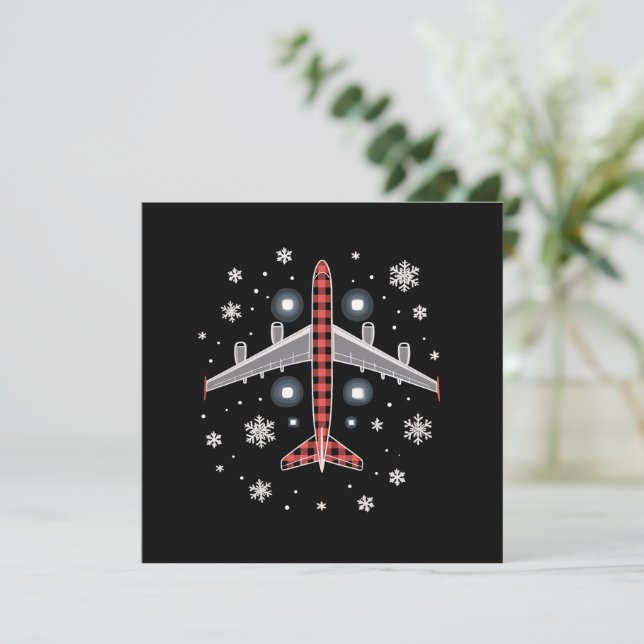 Aeroplane Plaid Christmas Pilot Holiday Card (Standing Front)