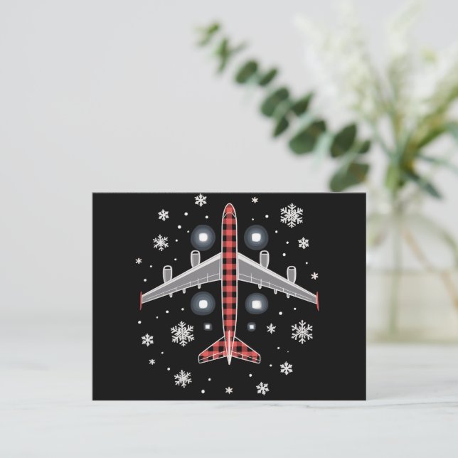 Aeroplane Plaid Christmas Pilot Holiday Postcard (Standing Front)