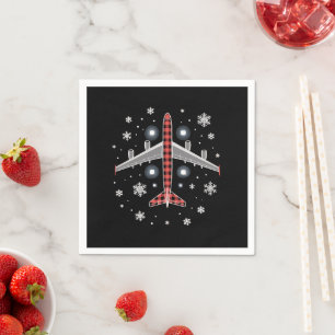 Aeroplane Plaid Christmas Pilot Napkin