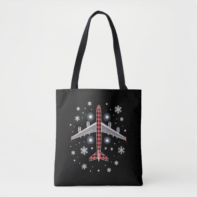 Aeroplane Plaid Christmas Pilot Tote Bag (Front)