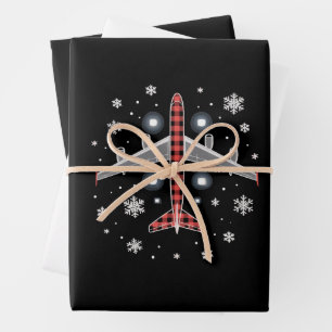 Aeroplane Plaid Christmas Pilot Wrapping Paper Sheet