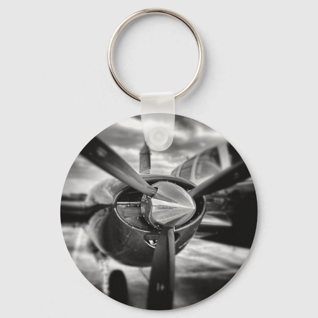 Aeroplane propeller Black and White Key Ring (Front)