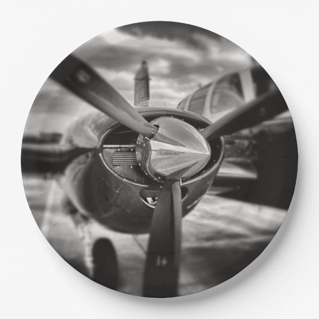Aeroplane propeller Black and White Paper Plate (Front)