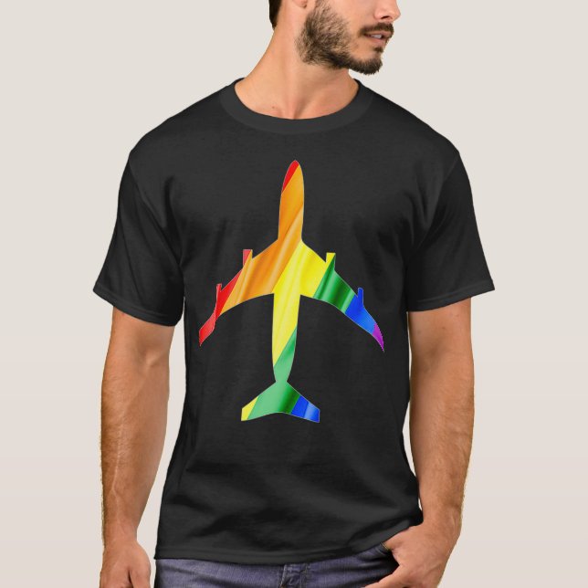 Aeroplane Rainbow Flag Flight Attendant Pride T-Shirt (Front)