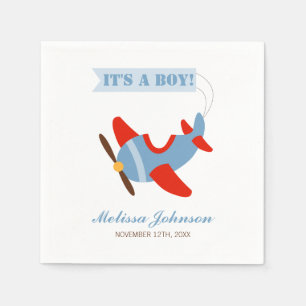 Aeroplane Red Blue Boy Baby Shower Napkin