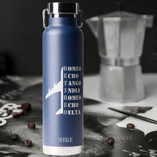 Aeroplane Retired Nato Phonetic Alphabet Aviation Water Bottle